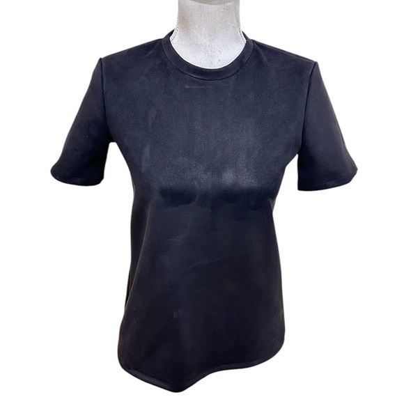 Zara black faux suede back exposed zipper with pull tab short sleeve top small - Picture 1 of 11